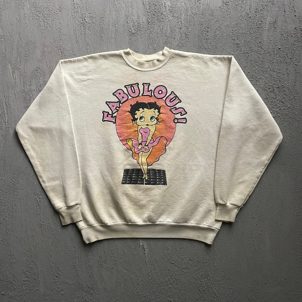 Vintage Betty Boop Fabulous Graphic Sweatshirt Unisex Large White 90s Hanes